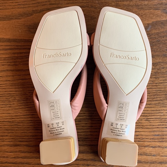 Franco Sarto bamboo block heel padded nude pink leather thong sandals NWT - Picture 5 of 5